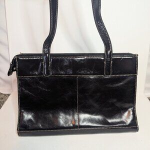 Giani Bernini Black Glazed Leather Triple Entry Shoulder Bag